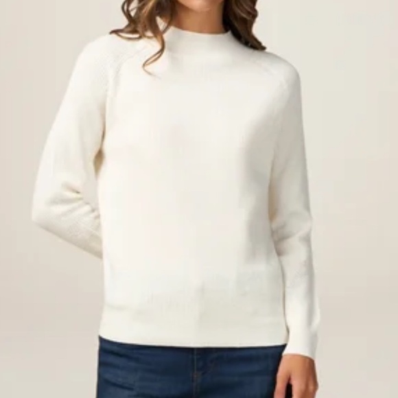 Bianco&Blu Women Knit Sweater Cashmere Wool blend High neck Cream Minimalist M - Picture 1 of 15